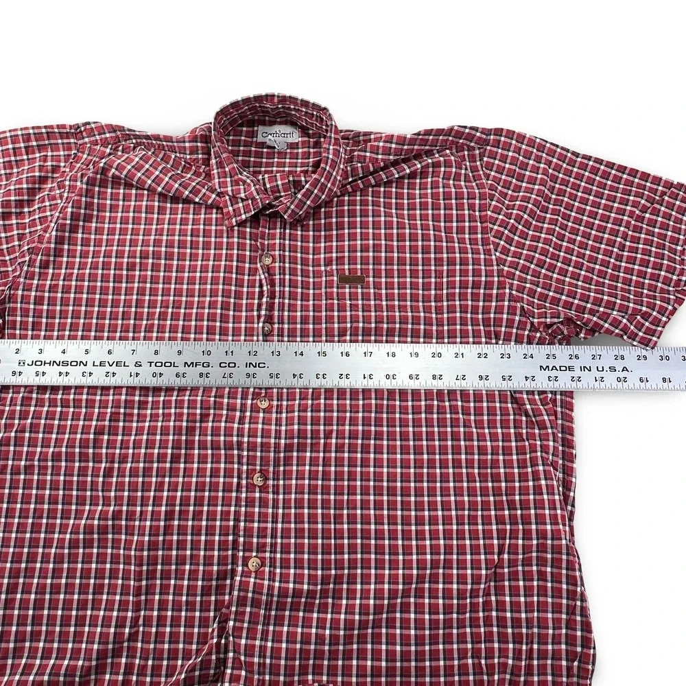 Carhartt Button Down Shirt Mens XL Red Plaid Short Sleeve Cotton